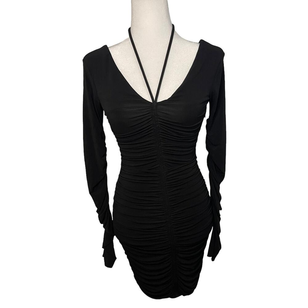 NWT A.L.C. Violet black ruched halter long sleeve cocktail dress - Small